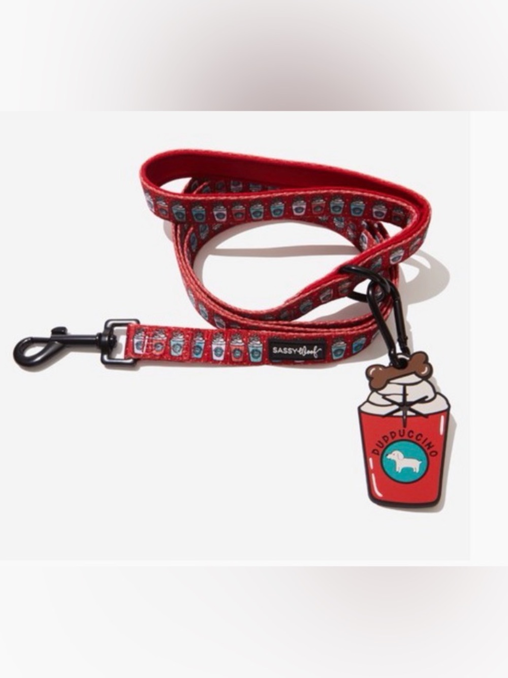 Sassy Woof: Puppuccino (Red Fabric Dog Leash) and Potty Pal Clip Attachment